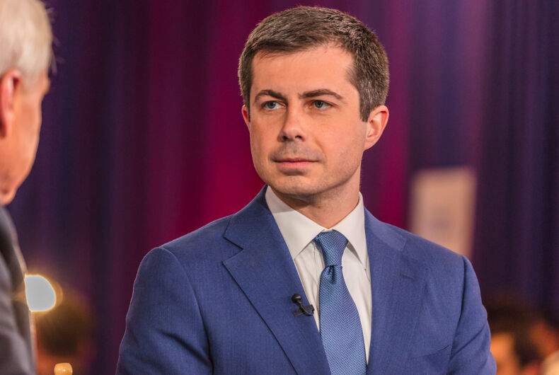 shutterstock_1657004440 FEB 19, 2020, LAS VEGAS, NEVADA - USA -Chris Matthews of MSNBC interviews Democratic Presidential Candidate Mayor Pete Buttigieg Presidential Debate