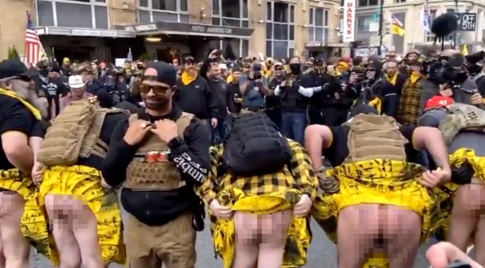 Proud Boys flash their butt cheeks during a MAGA protest in Washington DC