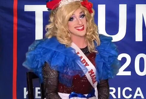 Dozens of white nationalists screamed abuse at a pro-Trump drag queen trying to speak at MAGA rally