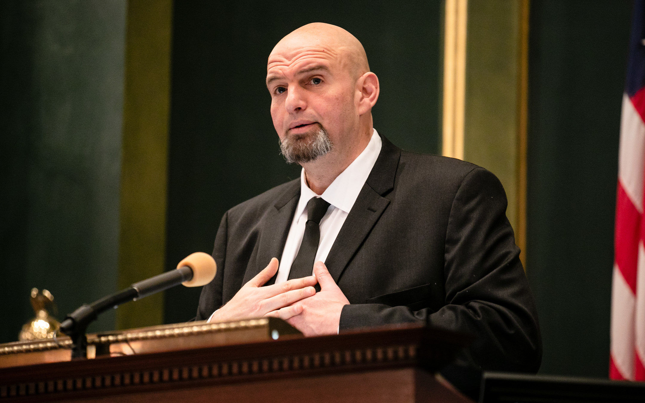 Lt. Governor John Fetterman at the 2019 Inauguration of Governor Tom Wolf and Lieutenant Governor John Fetterman