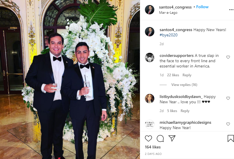 Congressional hopeful George Santos (left) and his fiancé (right) at the Mar-A-Lago New Year's event, as shared on Instagram