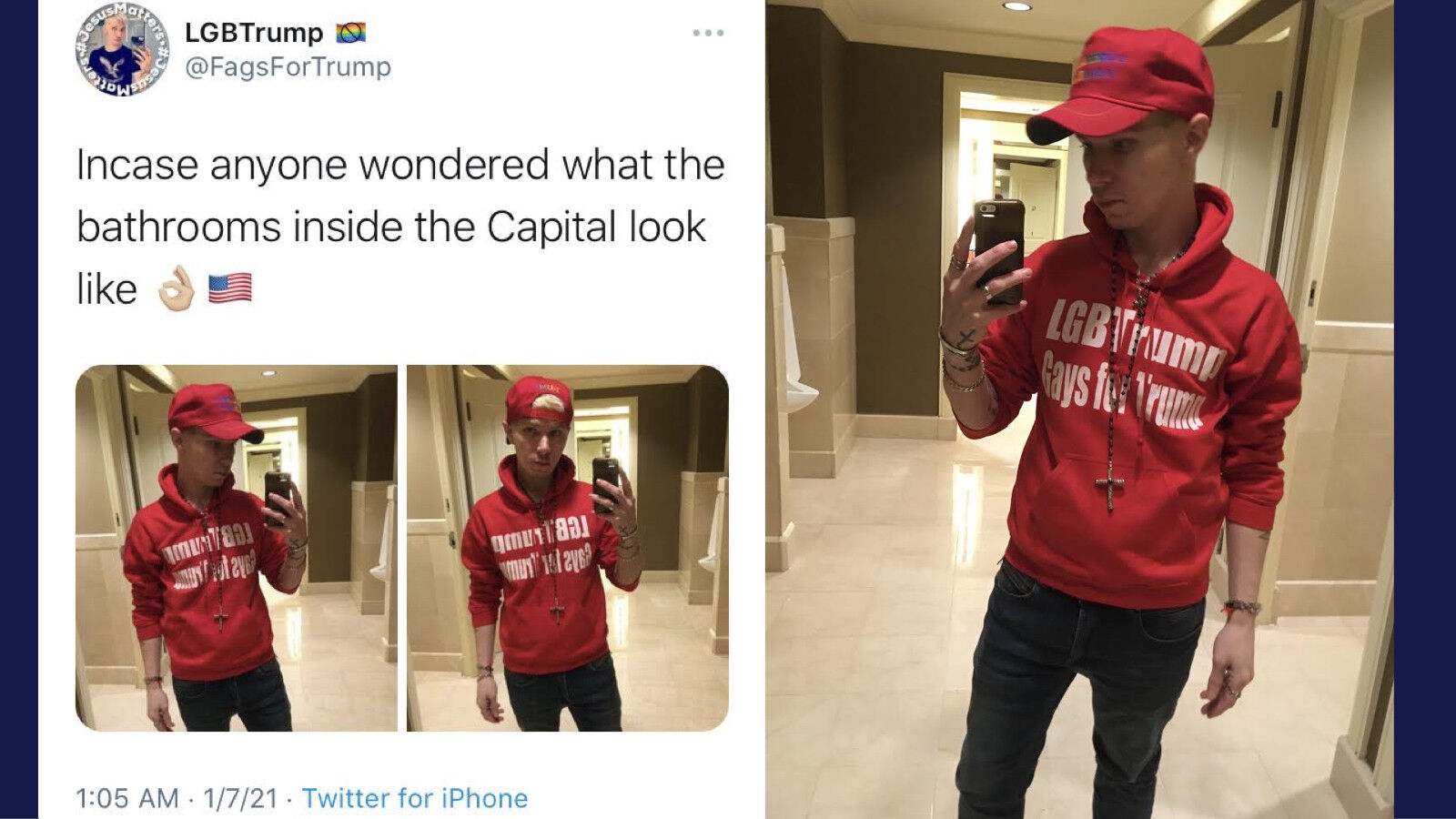 Mark Hutt posting photos of himself from a bathroom in the U.S. Capitol