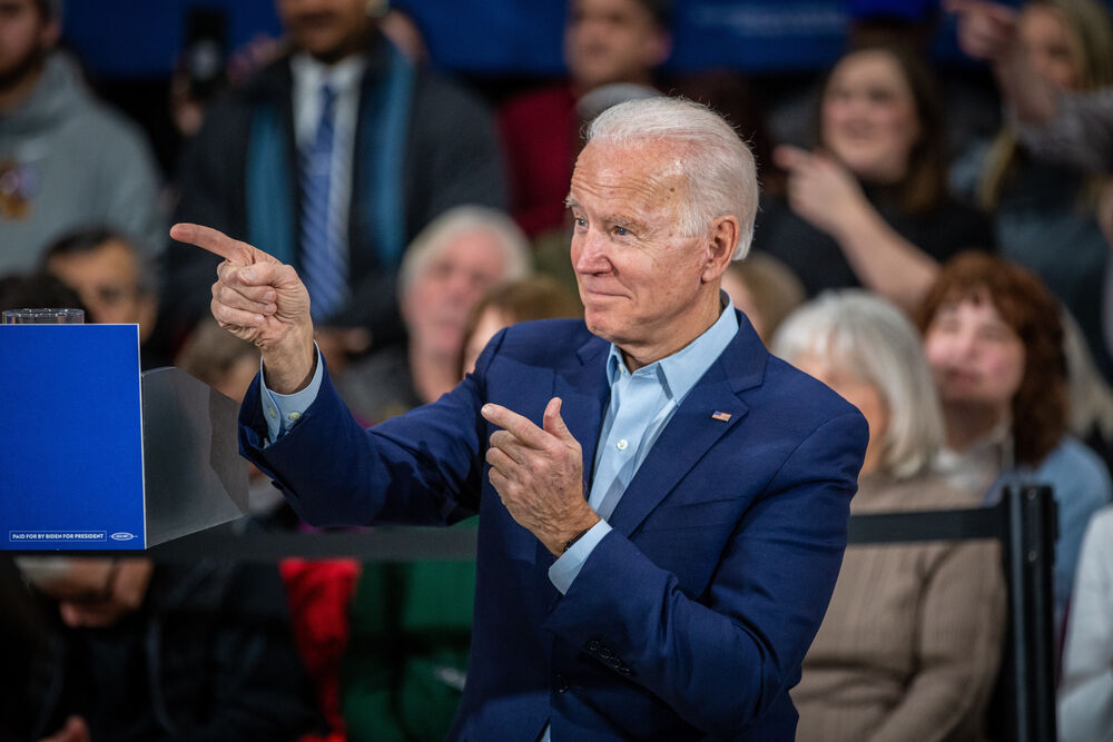 MAY 01, 2020: Vice President Joe Biden attends the McKinley Elementary School gymnasium in Des Moines, Iowa, discussing issues including the recent escalation with Iran.