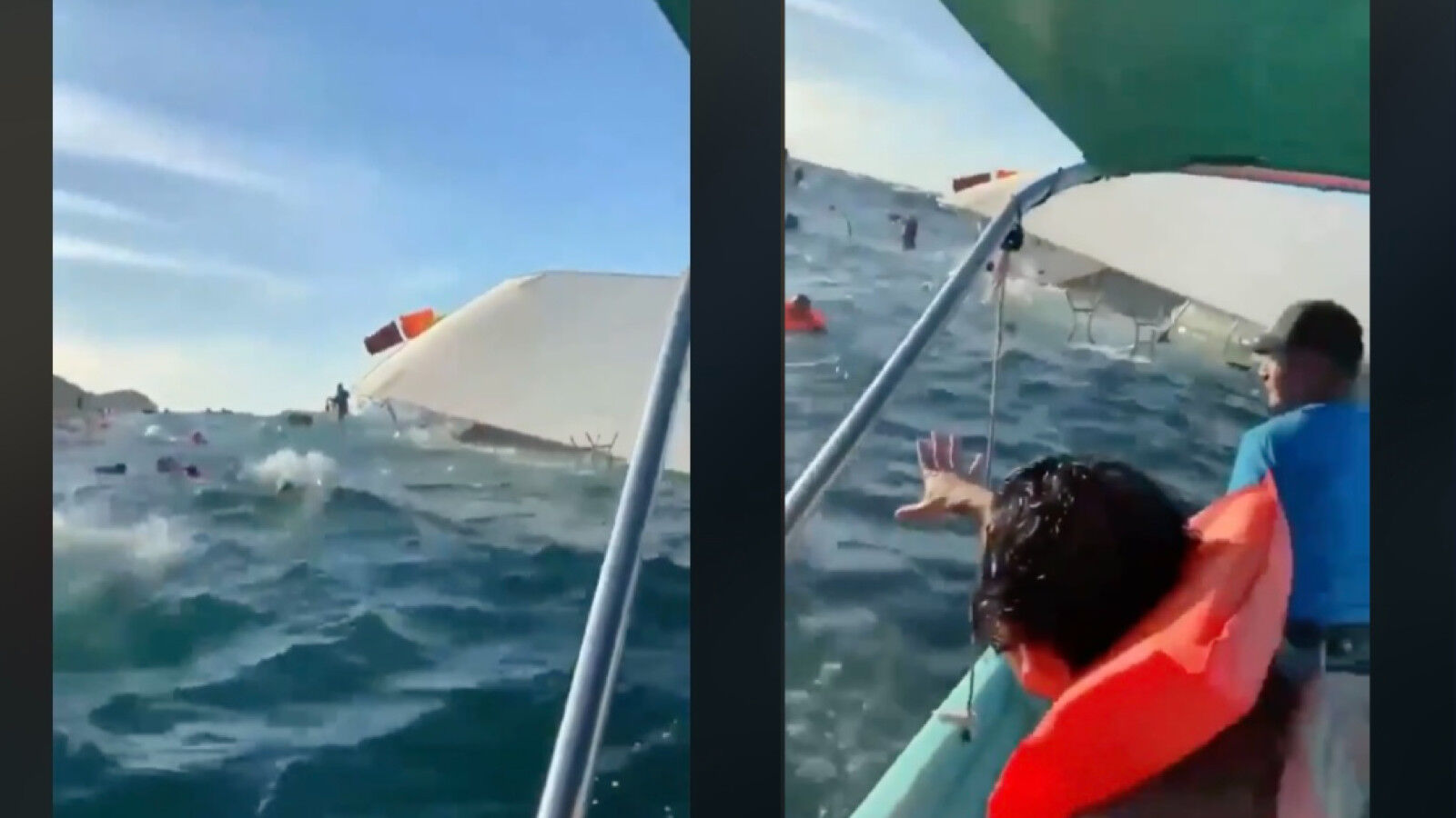 The scene around the "PV Delice" as it began to capsize off the coast of Puerto Vallarta.