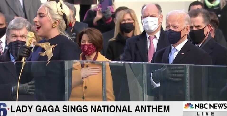 Lady Gaga singing the National Anthem at the Inauguration