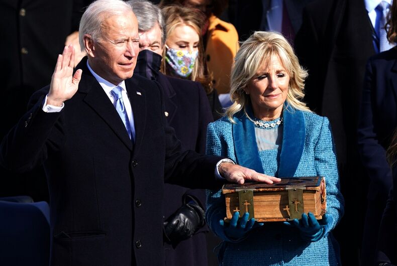 joe-biden-jill-bible-inauguration-swearing-in Joe Biden is sworn in as president on January 20, 2021
