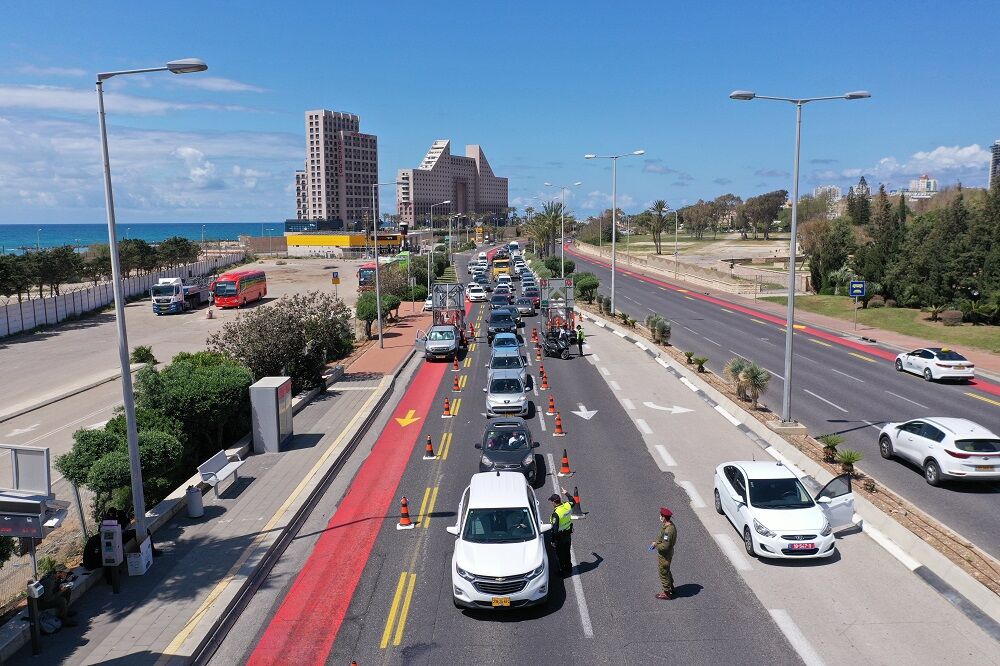 A police coronavirus checkpoint near Haifa, Israel