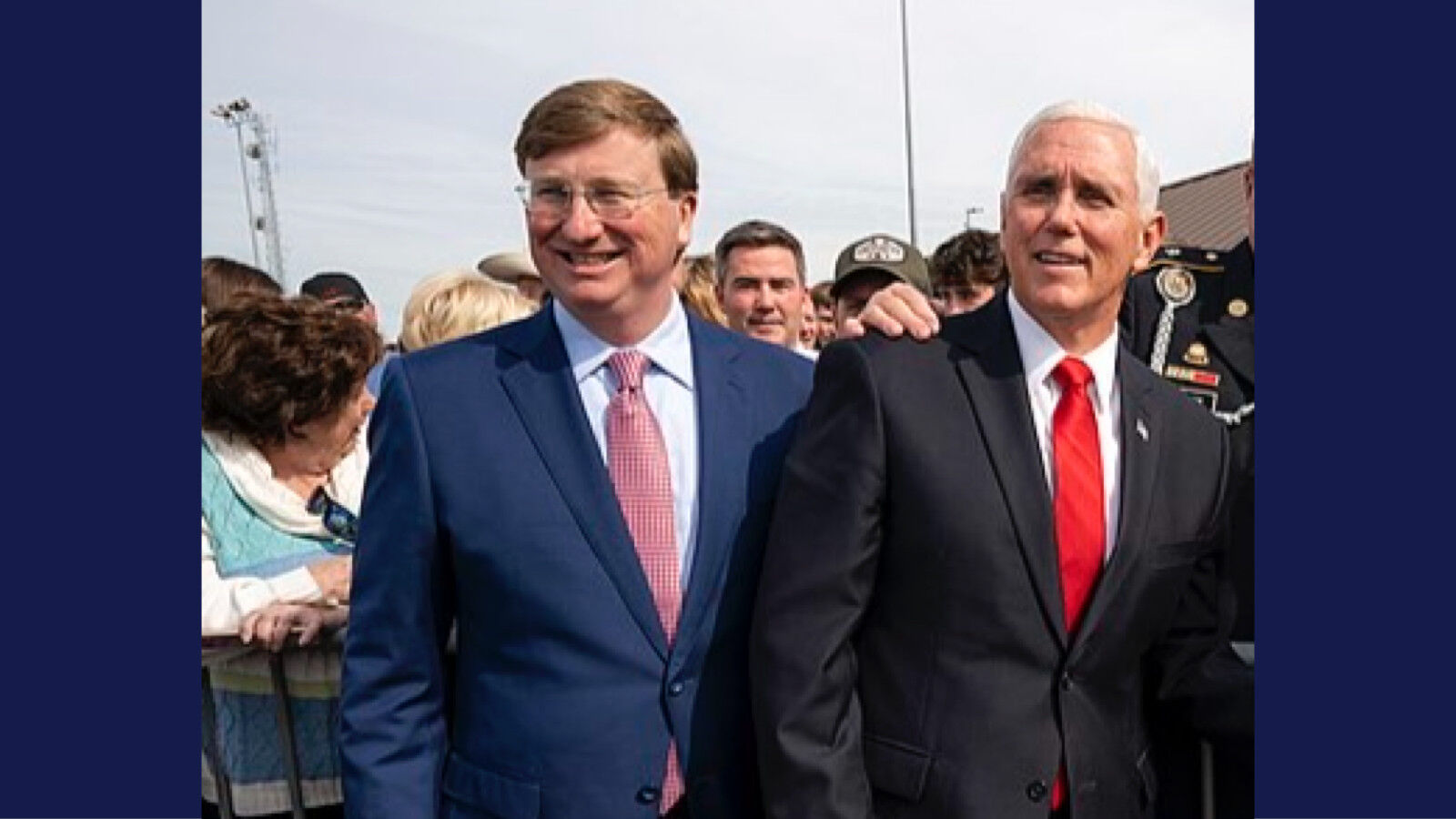 Tate Reeves (left) welcoming Mike Pence (right) to Mississippi in 2019.