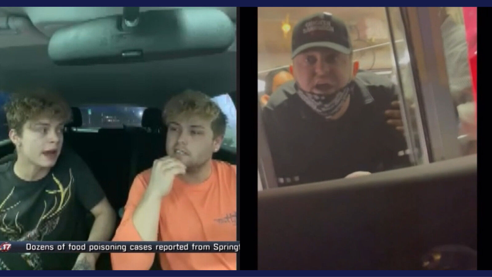 Joshua Garner and Lee Walls (left) talk about their ordeal with ex-KFC worker Payton Burke (right)