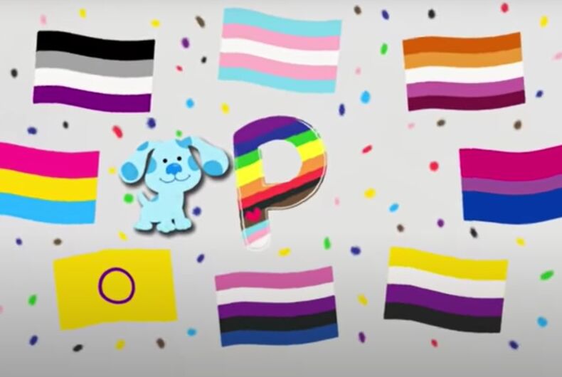 blues-clues-p-pride Blue, the letter P, and a whole bunch of flags in