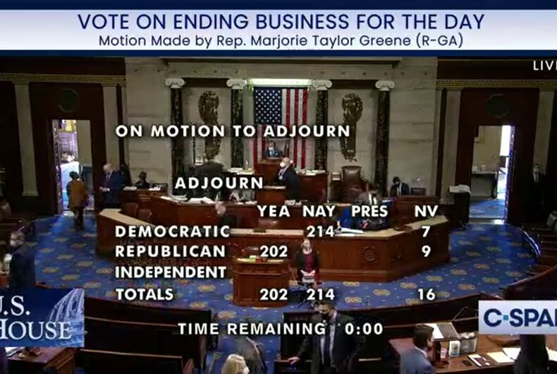 house-vote-mtg An attempt by Congresswoman Marjorie Taylor Greene to adjourn the House of Representatives failed on a party line vote.