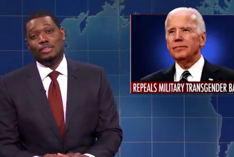 michael-che-joe-biden-transgender-joke Michael Che telling the joke on SNL