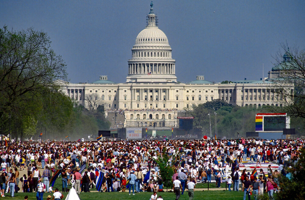 Washington DC, USA, April 25, 1993 Hundreds of thousands of LGBT people marched past the White House to listen to speakers at the Capitol