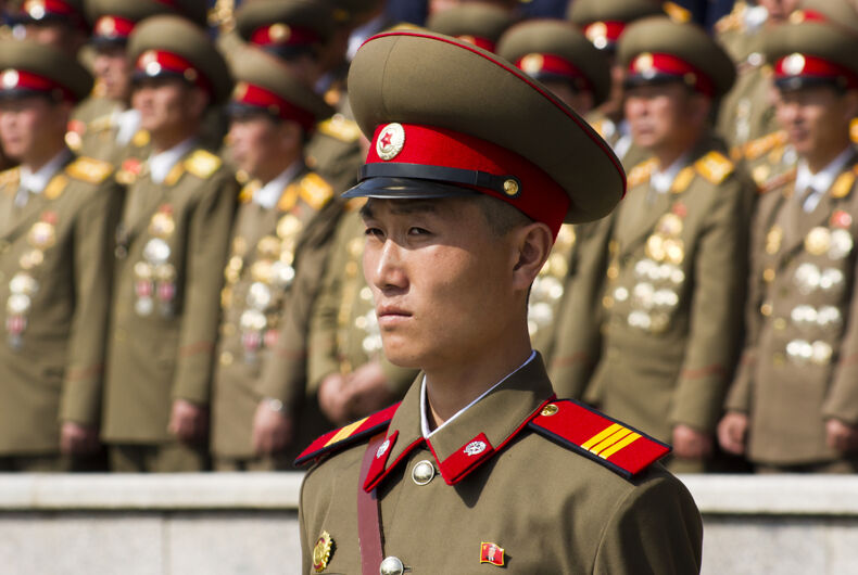 north-korea-soldier APRIL 2012 : North Korean soldier at a military parade in Pyongyang celebrating the 100th birthday of the late North Korean leader Kim Il Sung.