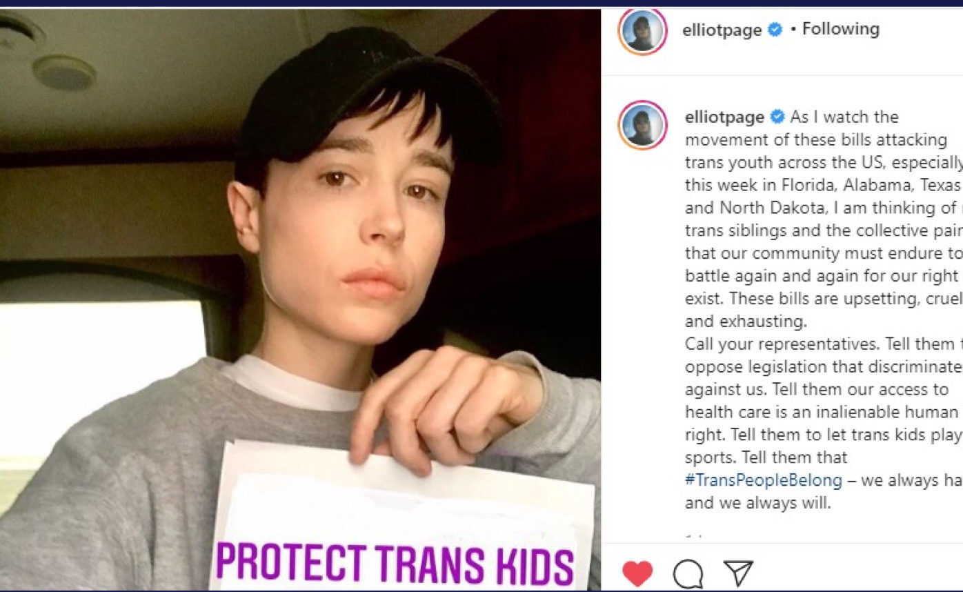 Elliot Page's latest post on Instagram calling to "protect trans kids"