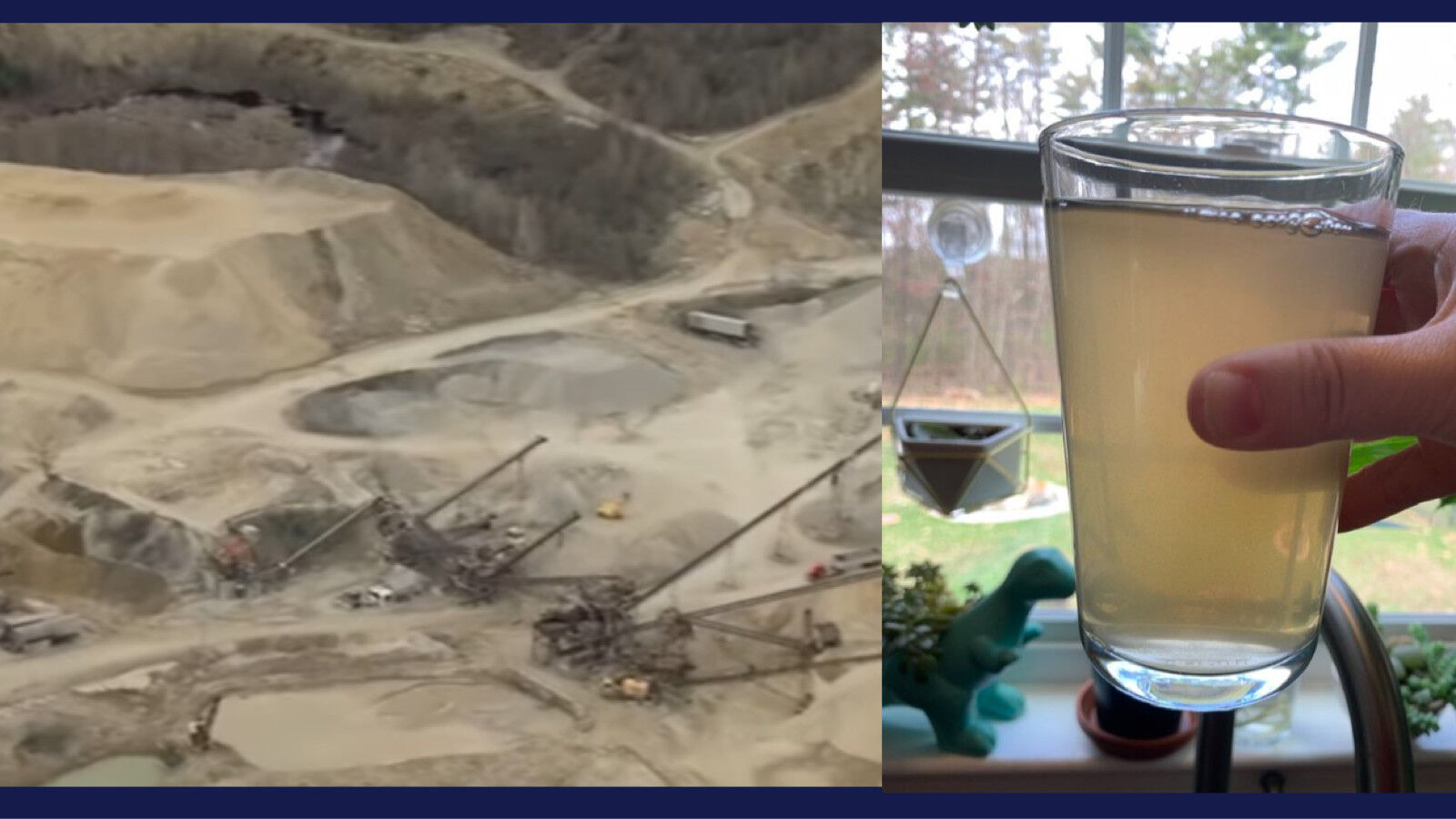 The Kingston, New Hampshire quarry (left) and Maggie Jasmin's tap water (right) after the gender explosion.