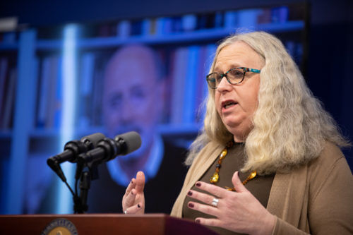 Dr. Rachel Levine speaking at a virtual press conference on March 20, 2020