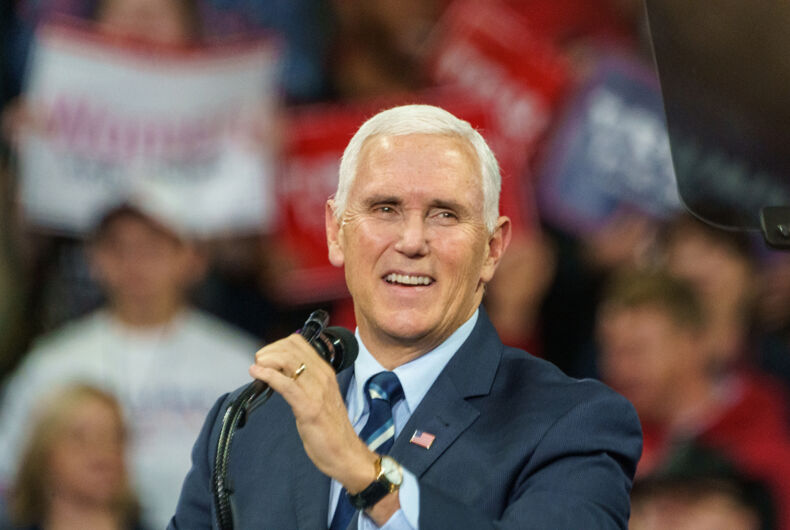 Hershey, PA / USA - December 7, 2019: US Vice President Mike Pence speaking at a political rally after the US Congress House Leaders announced impeachment proceedings against President Trump.