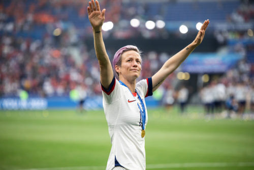 LYON, FRANCE - 7 JULY, 2019: Megan Rapinoe of USA waves after the 2019 FIFA Women's World Cup Final match between USA and Netherlands.