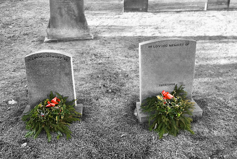Together,Always,,Atmospheric,Desaturated,Image,Of,Husband,And,Wife,Graves two tombstones