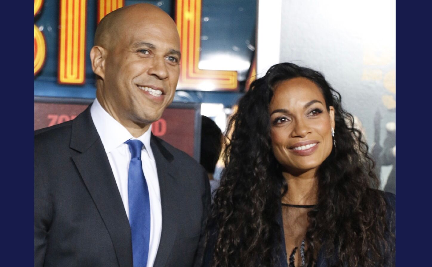 Rosario Dawson and Cory Booker at the Los Angeles premiere of 'Zombieland Double Tap' held at the Regency Village Theatre in Westwood, USA on October 10, 2019.