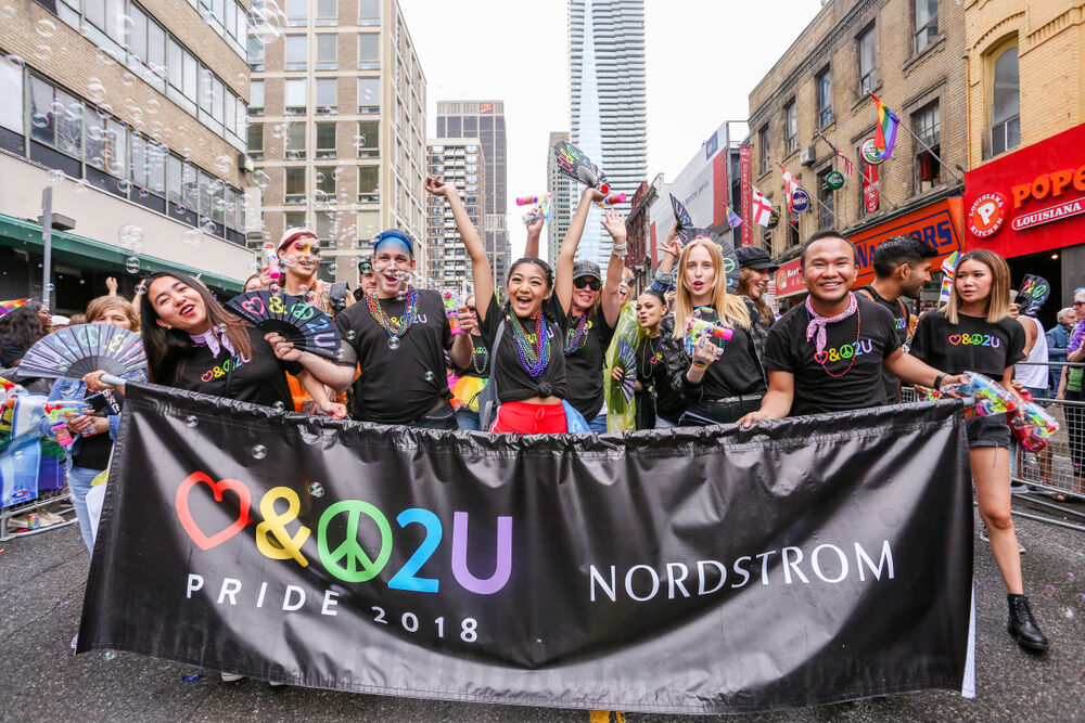 JUNE 24, 2018 - TORONTO, CANADA: Nordstrom employees march in the 2018 Toronto Pride Parade