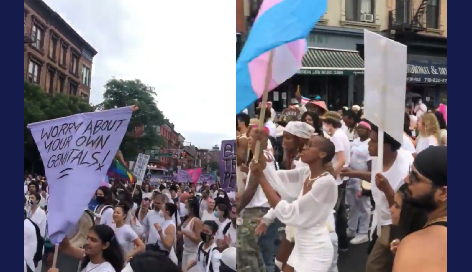 Donned in white and carrying signs such as "worry about your own genitals," hundreds danced and marched down the streets of Brooklyn for the second annual Brooklyn Liberation March.
