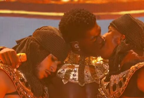 Lil Nas X steals the show with blue gown & red hot kiss at very queer BET Awards ceremony