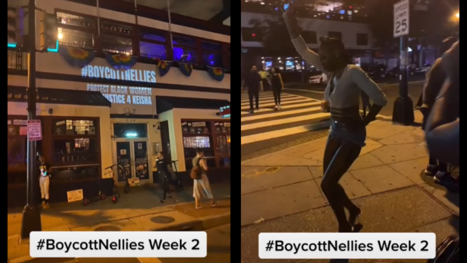 Footage from the "Block Party" protest outside Nellie's Sports Bar on June 25, 2021