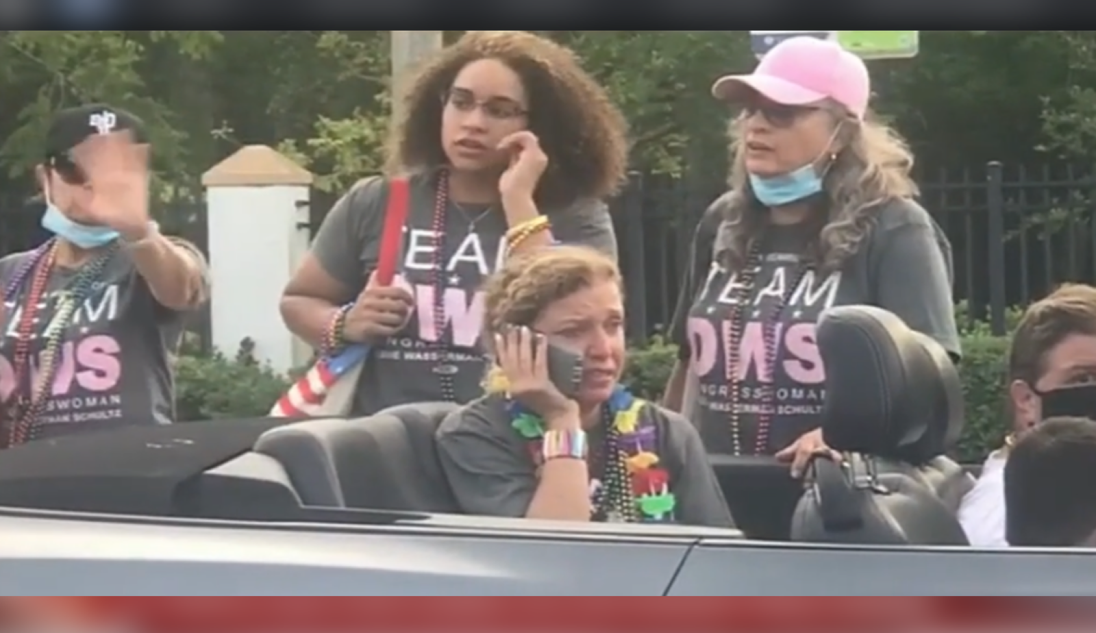 Rep. Debbie Wasserman Schultz (D-FL) on the phone after the incident at the Pride celebration.