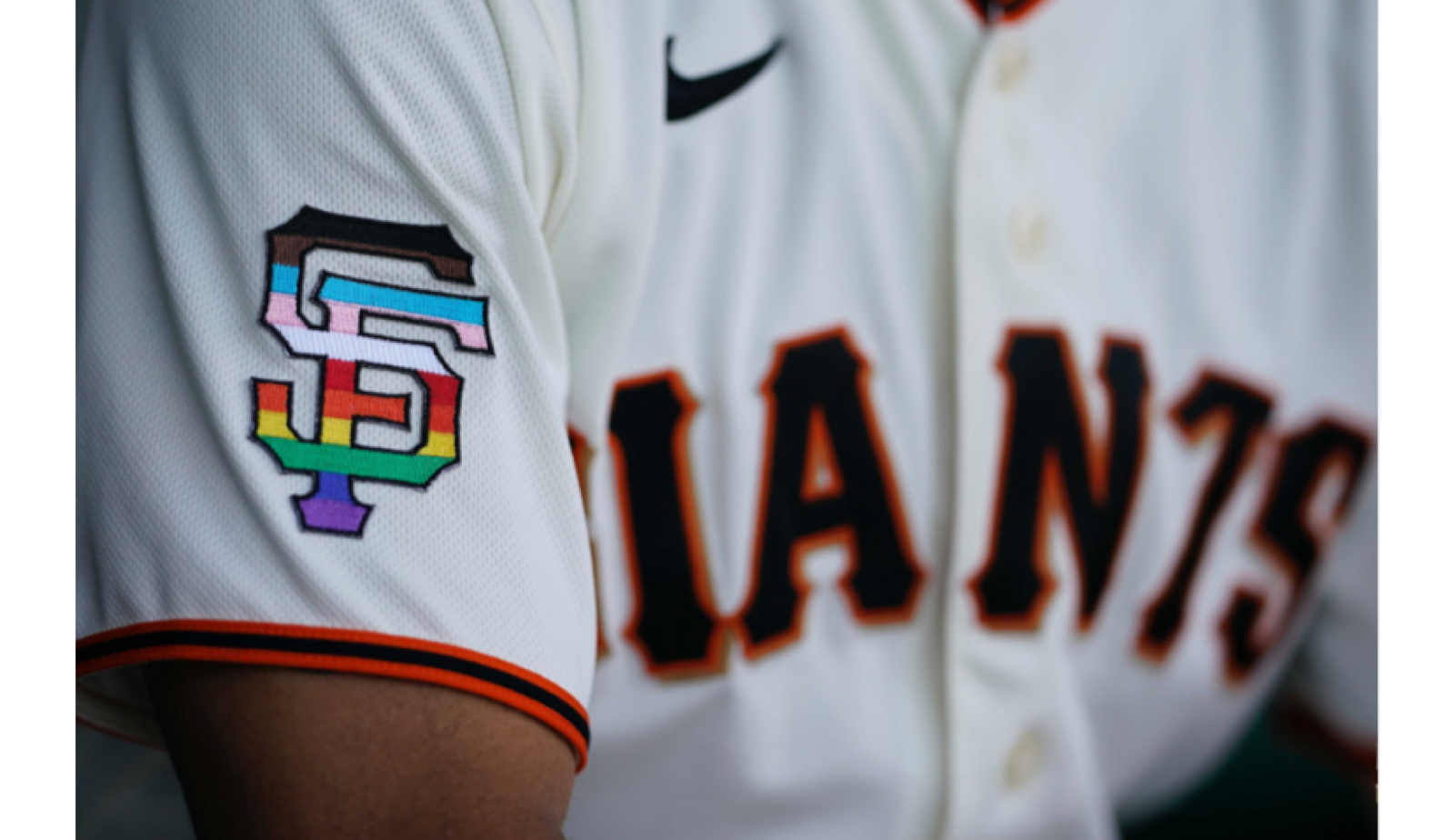 The San Francisco Giants jersey with the Pride-colored logo on the sleeve.