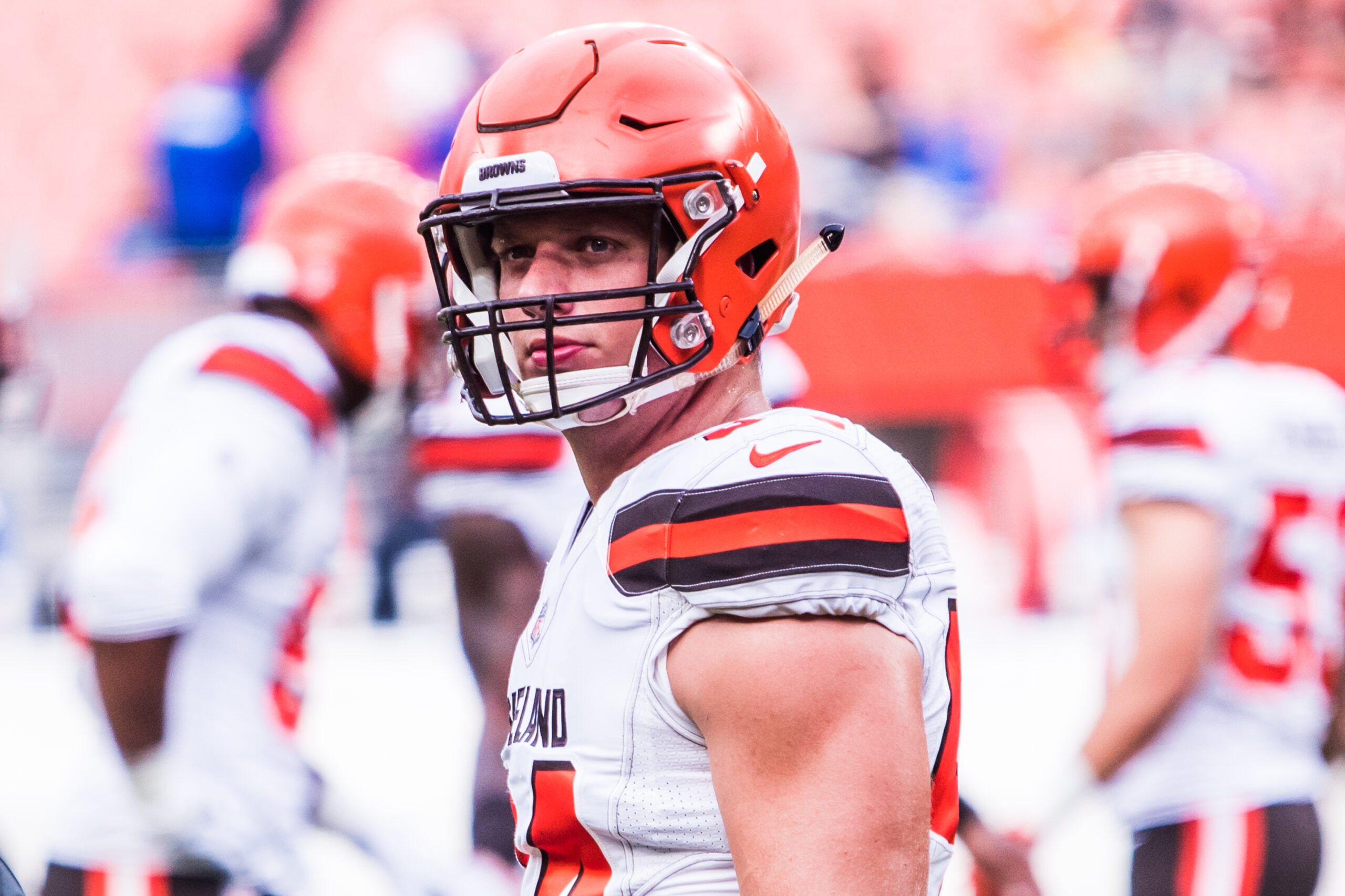 Carl Nassib playing for the Cleveland Browns during a game in 2018.