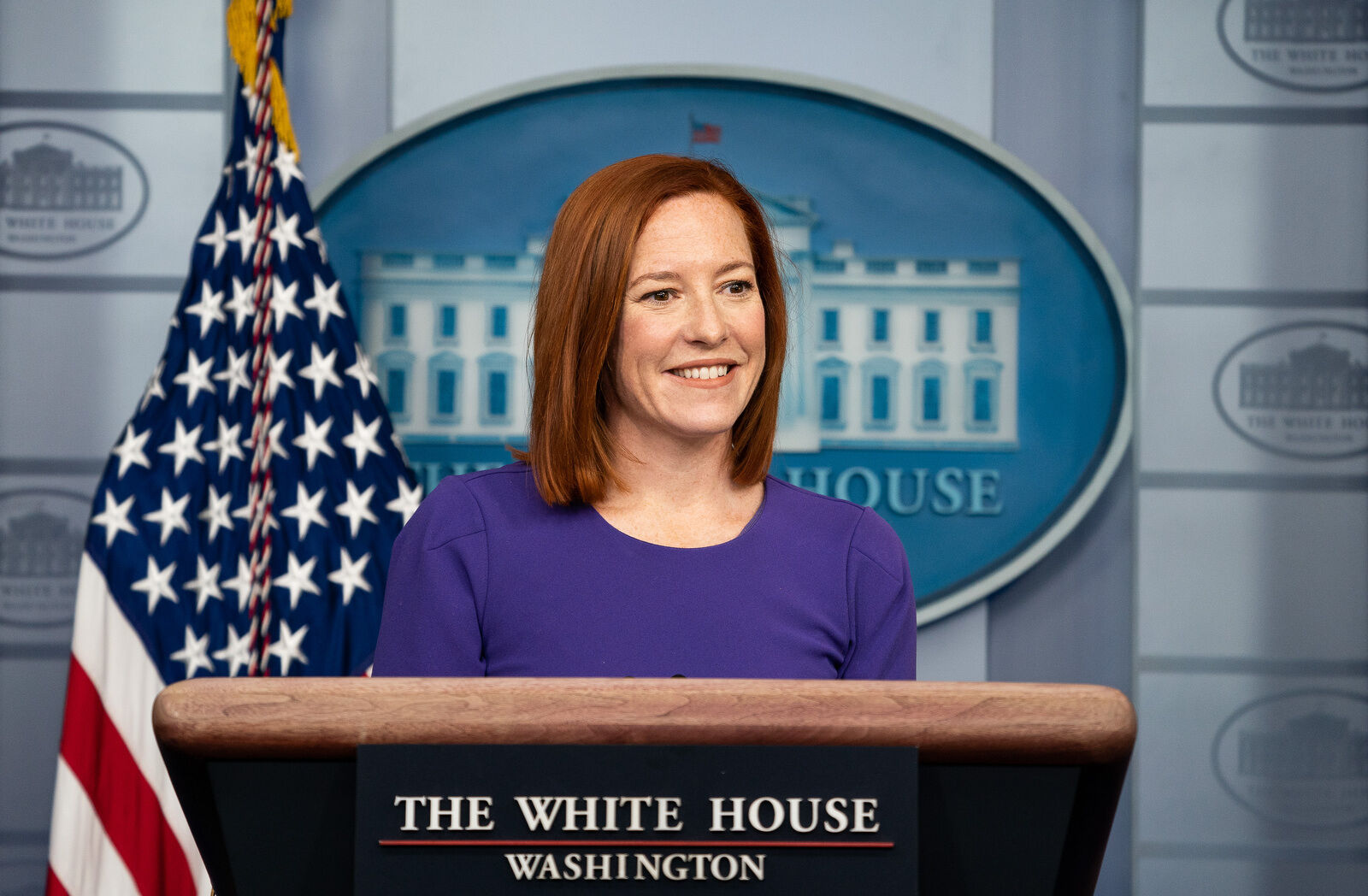 Press Secretary Jen Psaki answers questions from members of the press Wednesday, Feb. 24, 2021, in the James S. Brady Press Briefing Room of the White House. (Official White House Photo by Chandler West)