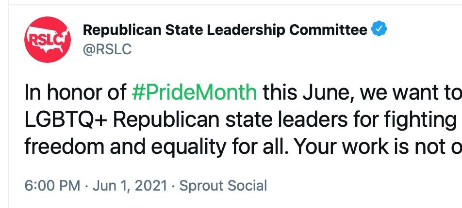 A Pride tweet from the Republican State Leadership Committee was met with scorn by the internet.