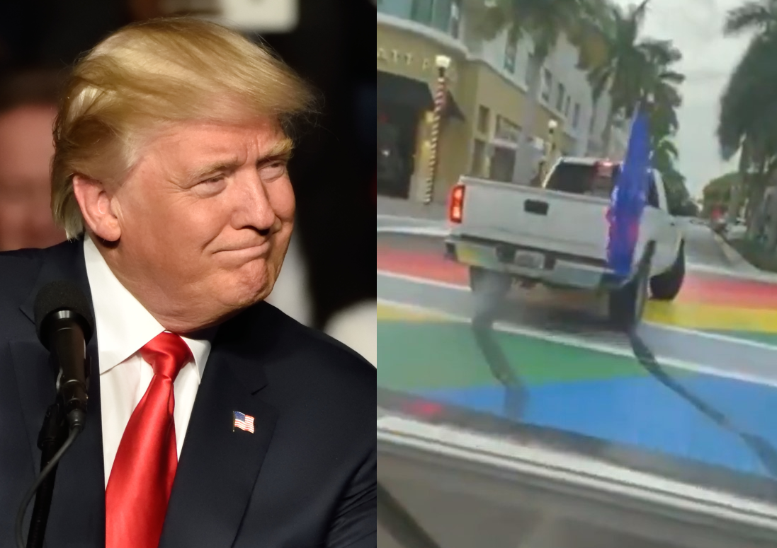 Donald Trump/The vandal did a burnout on the rainbow crosswalk