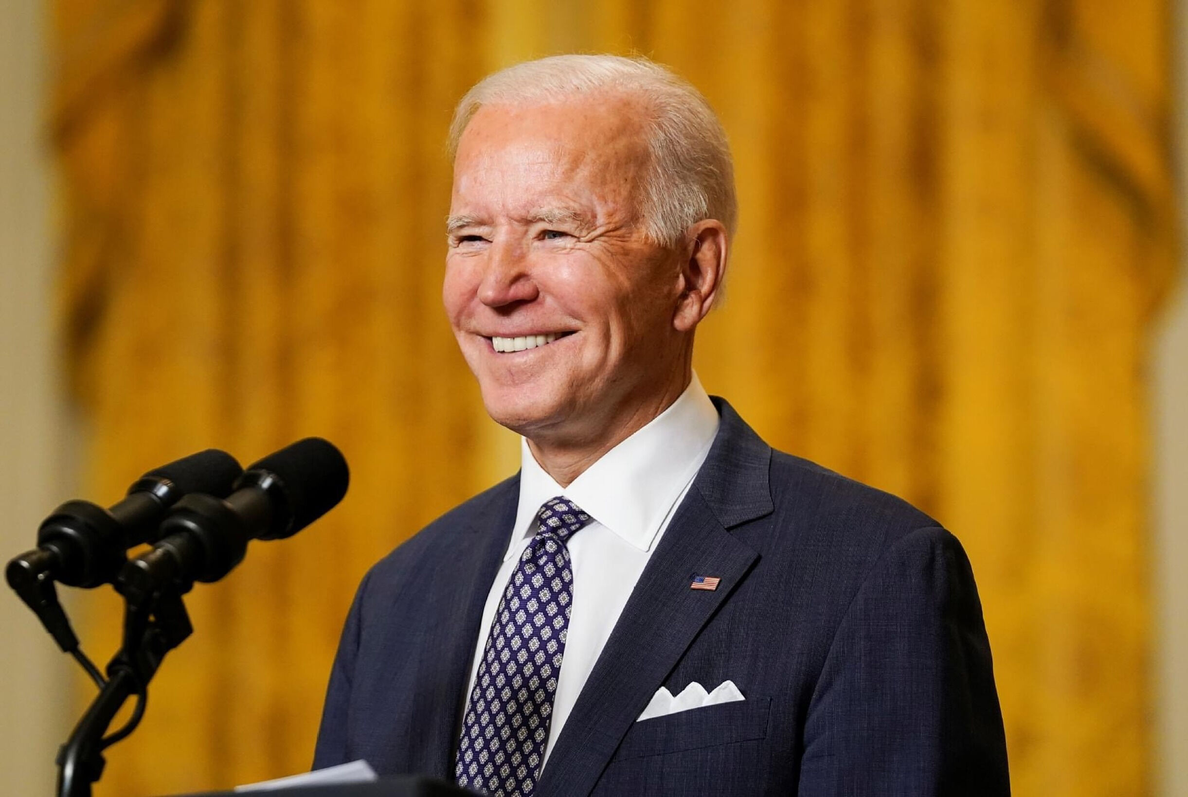 31 March 2021: This picture shows American President Joe Biden giving strength during press conference
