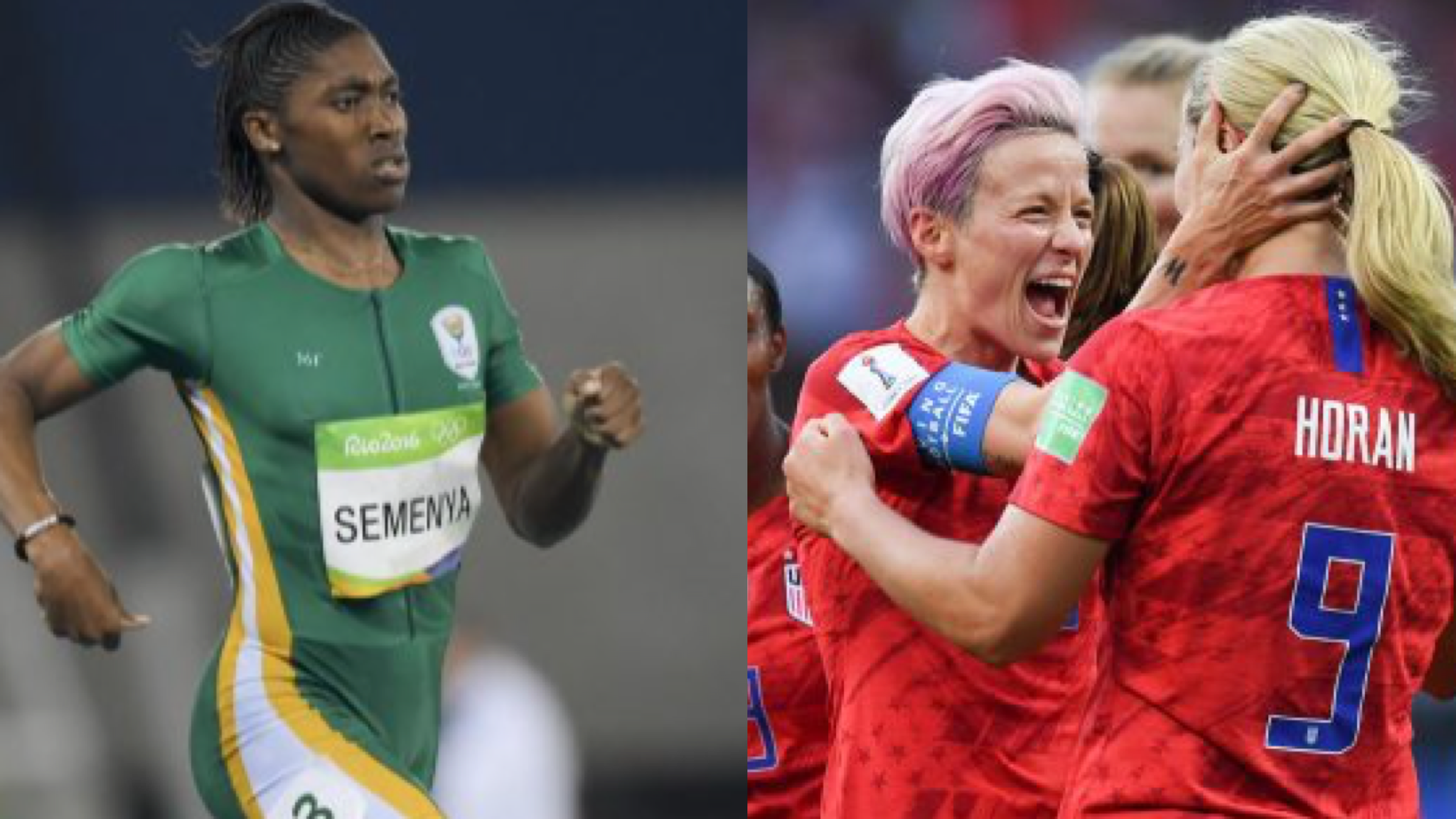 While Megan Rapinoe (right) and hundreds of other LGBTQ athletes are competing at what's being dubbed the "Gaylympics," Caster Semenya (left) and others are not able to.