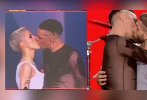 Pop star comes out by brazenly kissing both a man & woman on national TV