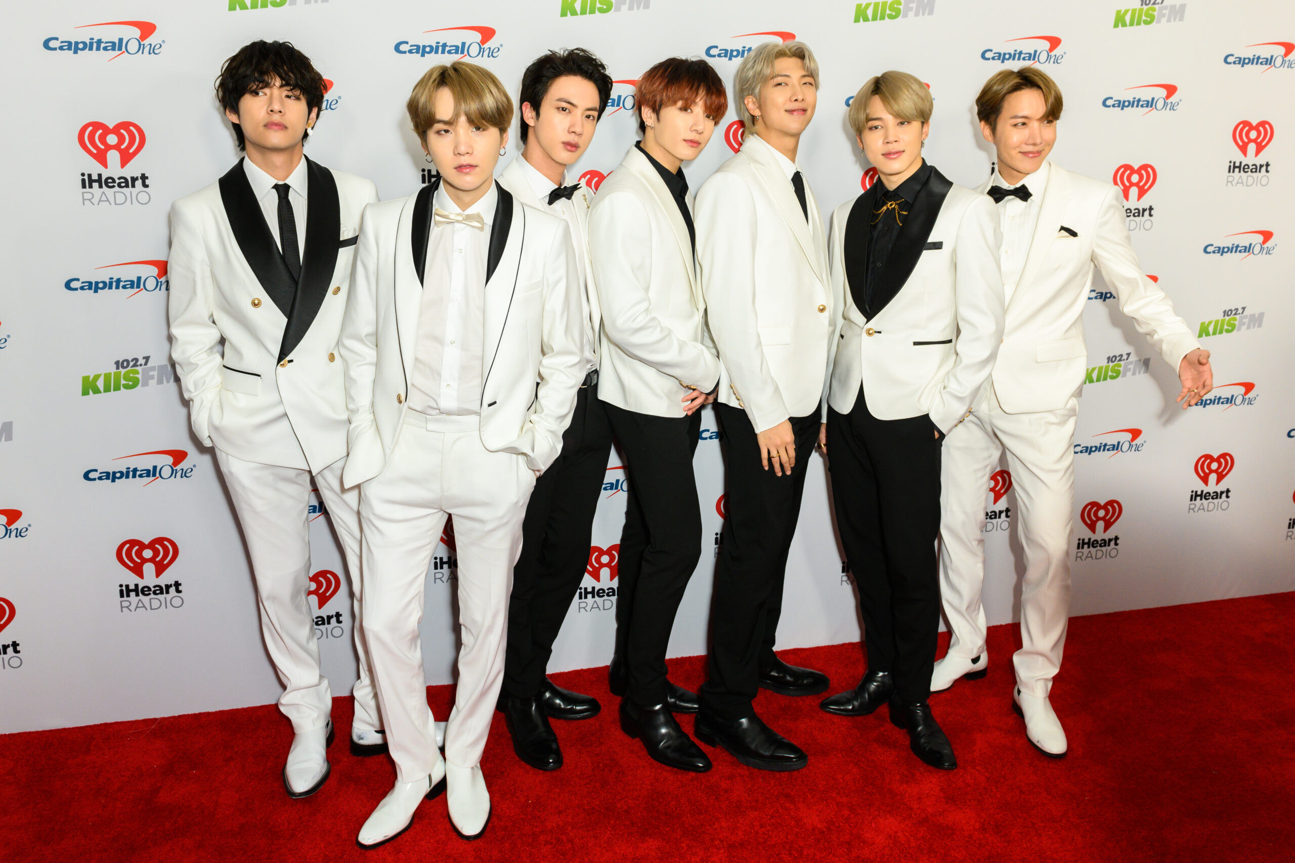 South Korean boy band BTS arrives for the KIIS FM's iHeartRadio Jingle Ball at the Forum Los Angeles in Inglewood, California on December 6, 2019