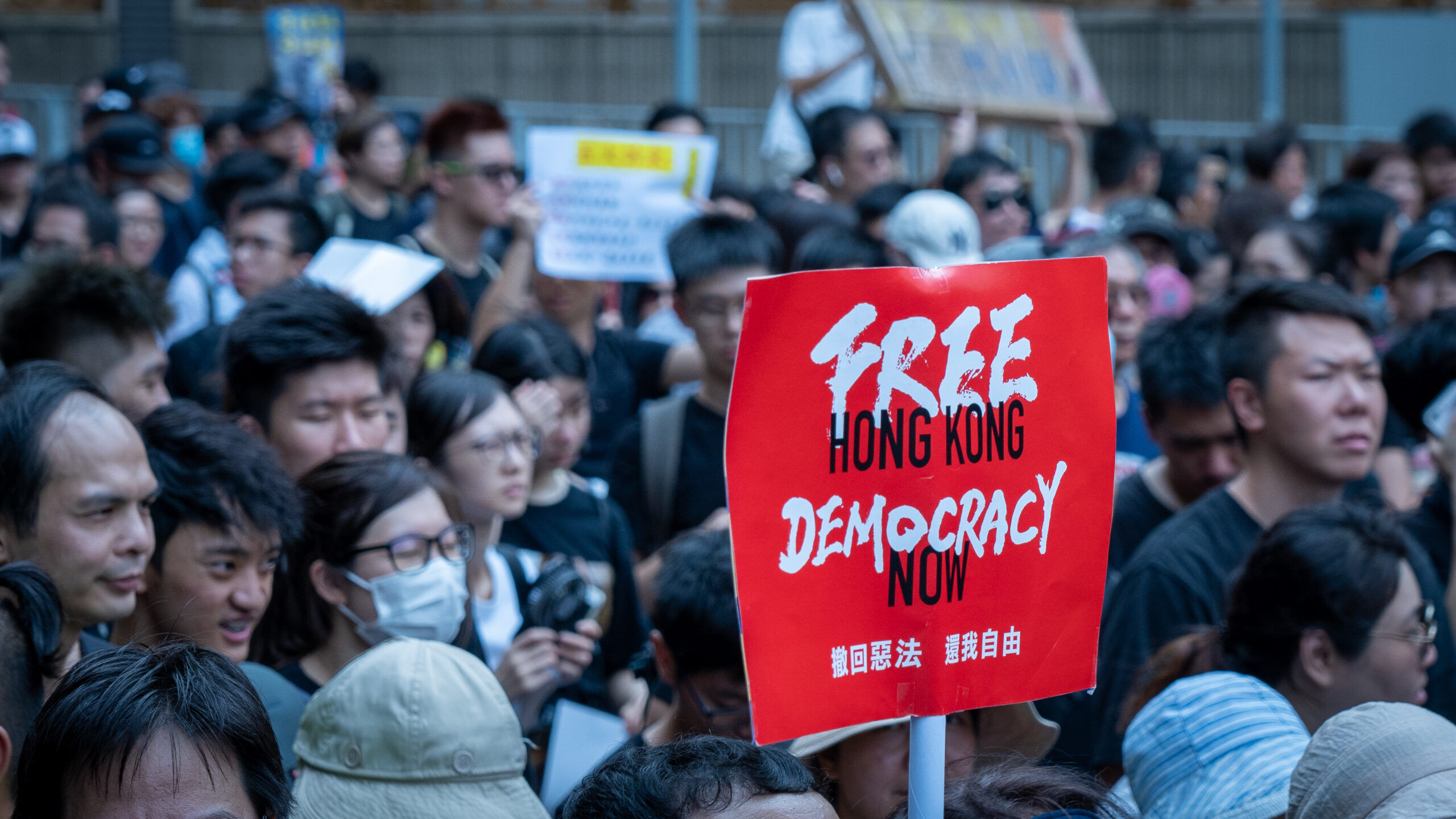Hong Kong July 14 2019: Hong Kongers march in Sha Tin against an extradition bill demanded by the Chinese government, sparking unprecedented violence by riot police.