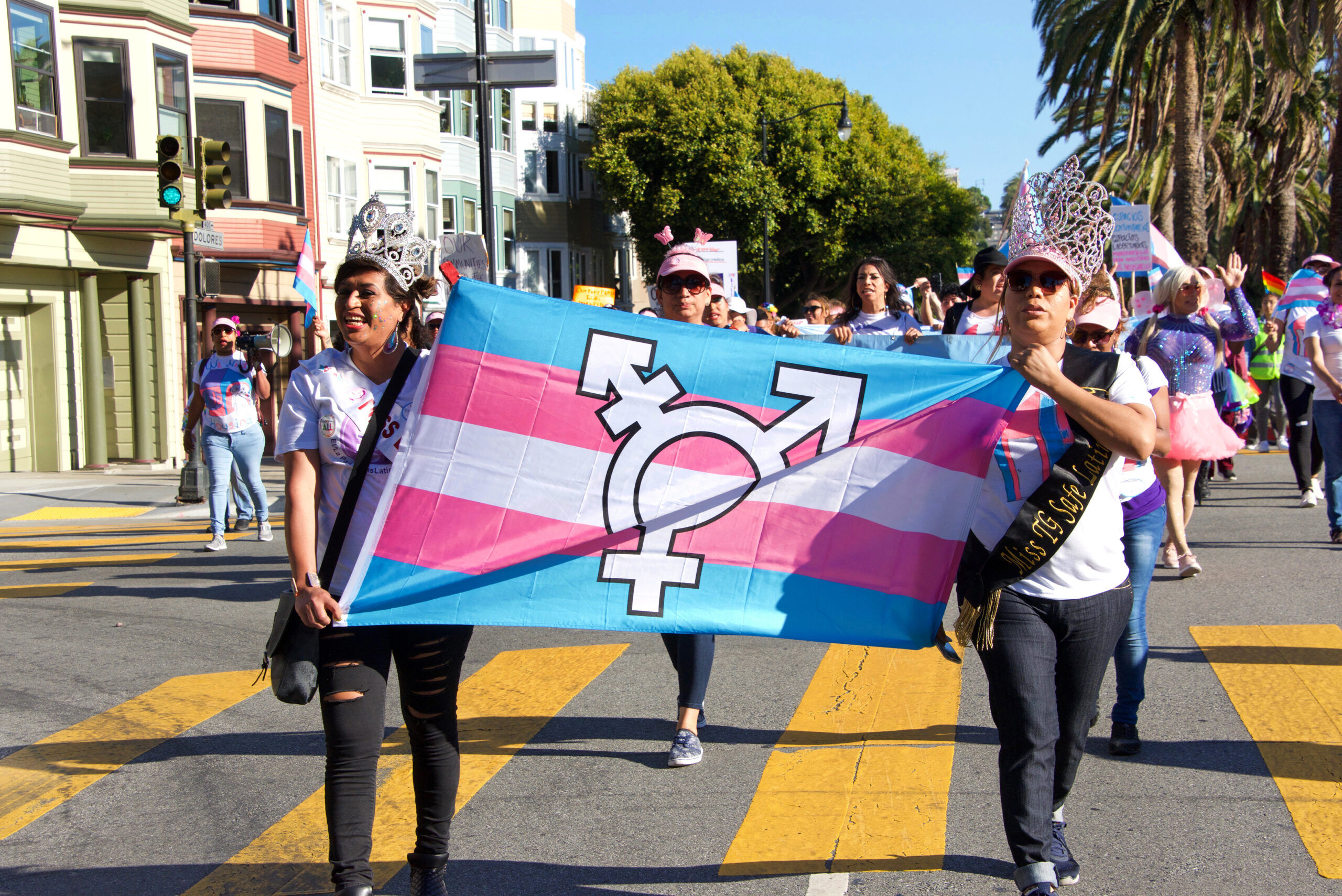 San Francisco, CA - June 28, 2019: Unidentified participants in the 16th annual Trans March, a celebration of trans and gender non-conforming people.