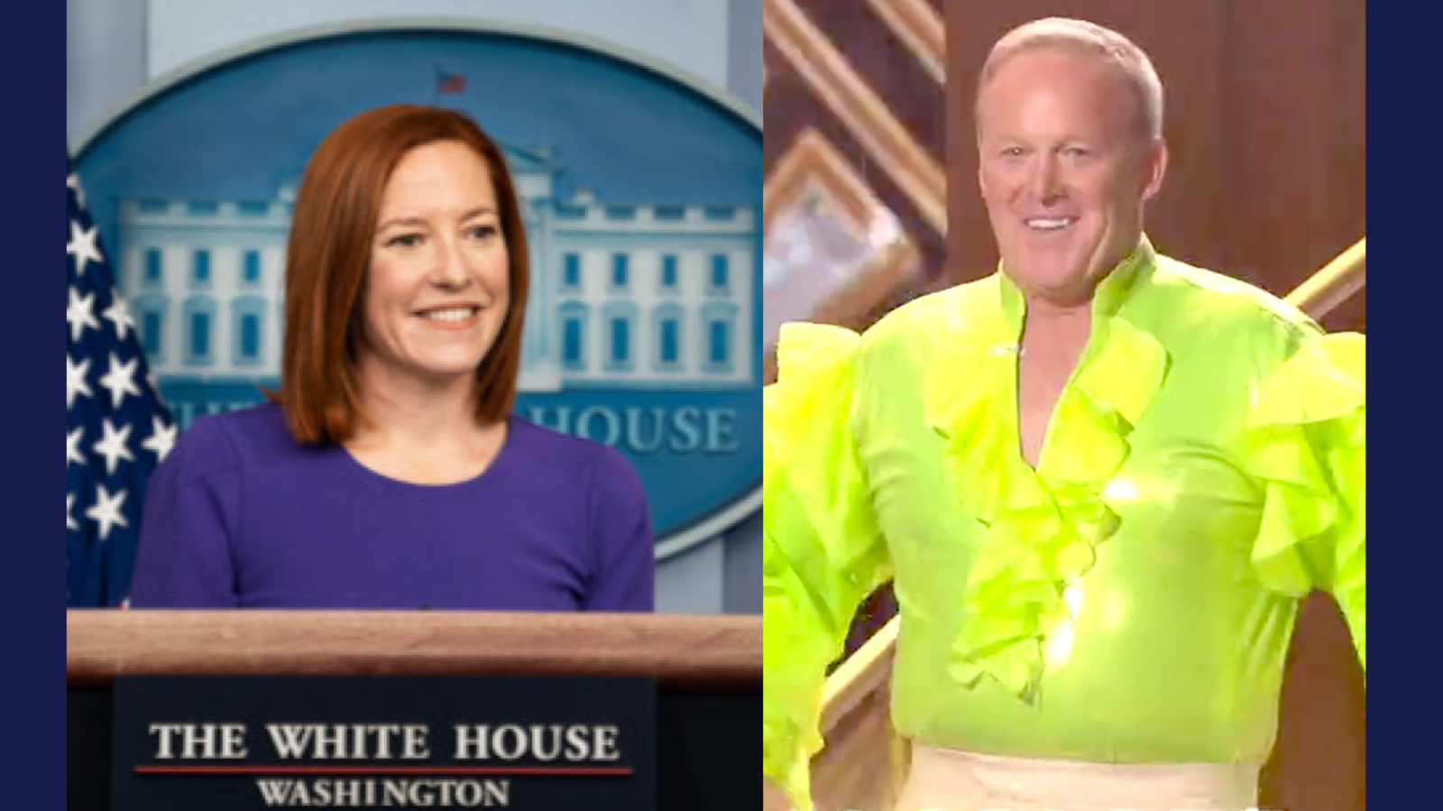 White House Press Secretary Jen Psaki (left) and ex-Press Secretary Sean Spicer (right)