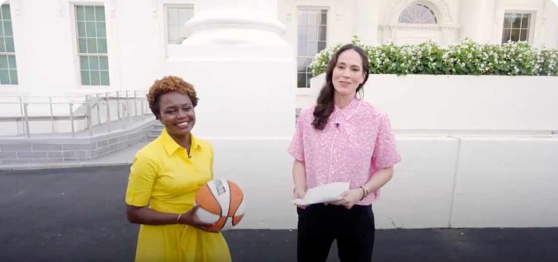 Deputy White House Press Secretary Karine Jean-Pierre and Seattle Storm player Sue Bird