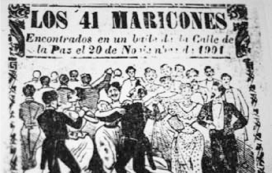 Newspaper clipping from 1901 about "Los 41 Maricones." An illustration of the controversy by artist José Guadalupe Posada
