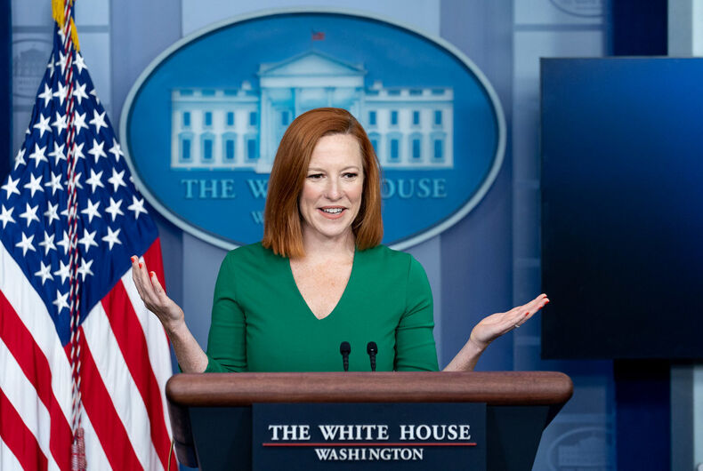 Psaki-shrug White House Press Secretary Jen Psaki holds a press briefing on Friday August 6, 2021, in the James S. Brady Press Briefing Room of the White House.