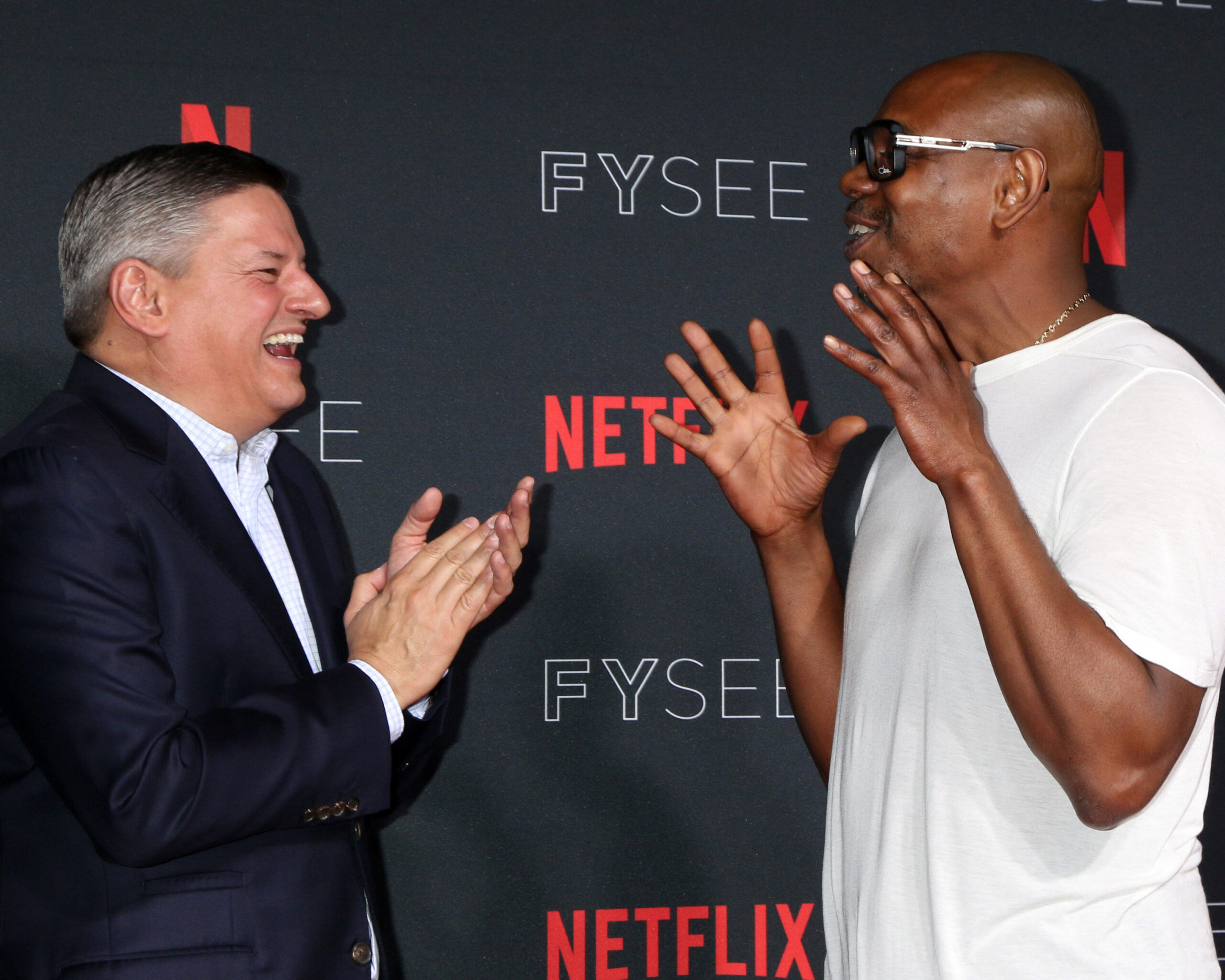 Netflix co-CEO Ted Sarandos with Dave Chappelle at the Netflix FYSEE Kick-Off Event at Raleigh Studios on May 6, 2018 in Los Angeles, California