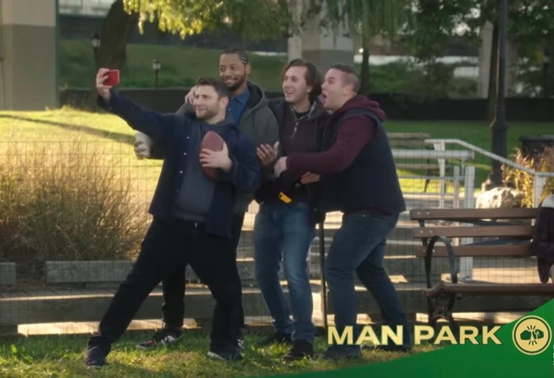 Men "networking" together in the "Man Park."