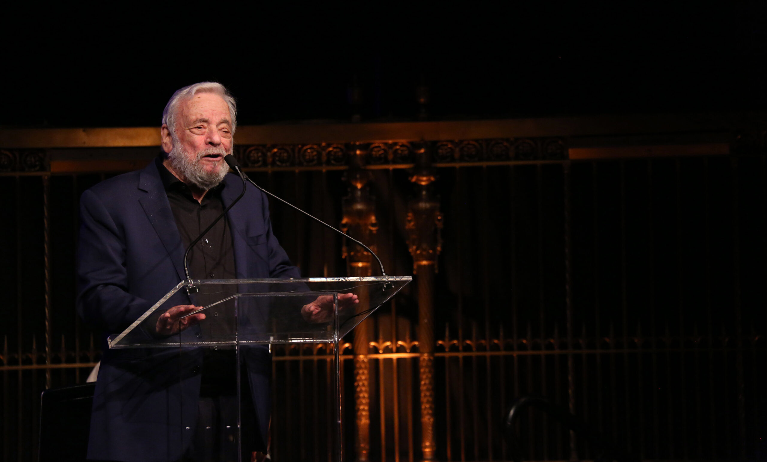 NEW YORK, NY - NOVEMBER 07: Stephen Sondheim during the Dramatists Guild Fund Gala 'Great Writers Thank Their Lucky Stars : The Presidential Edition' presentation at Gotham Hall on November 7, 2016 in New York City. (Photo by Walter McBride/Getty Images)