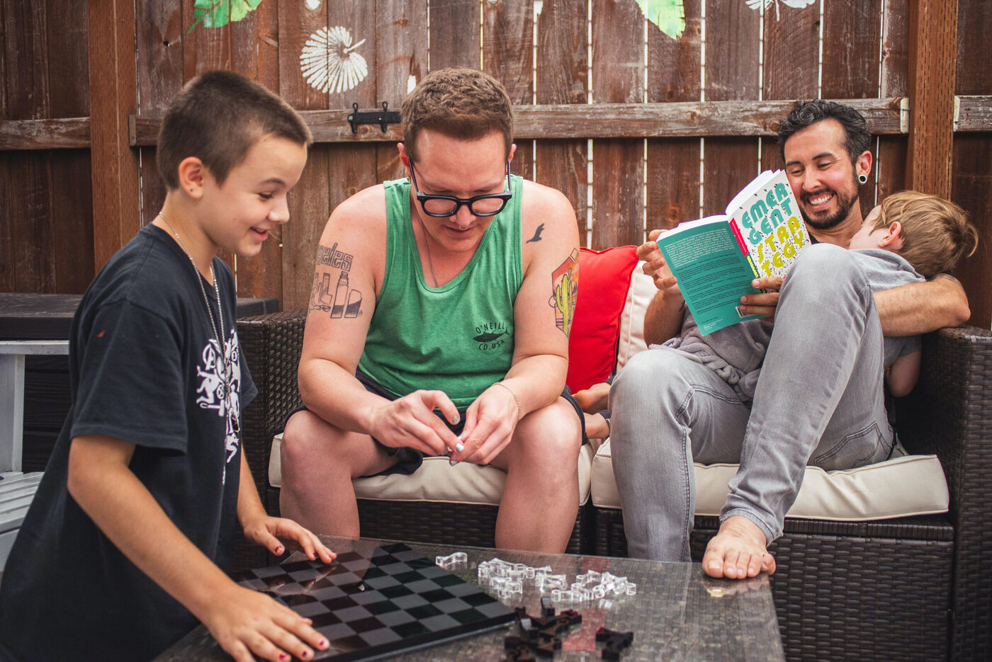 Hailey and Biff set up for a game of chess in the backyard. Photo: Mark Pratt-Russum