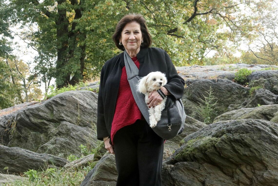 Evie Litwok in New York’s Central Park with her Maltese, Ali. Photo by Jeff Eason for LGBTQ Nation